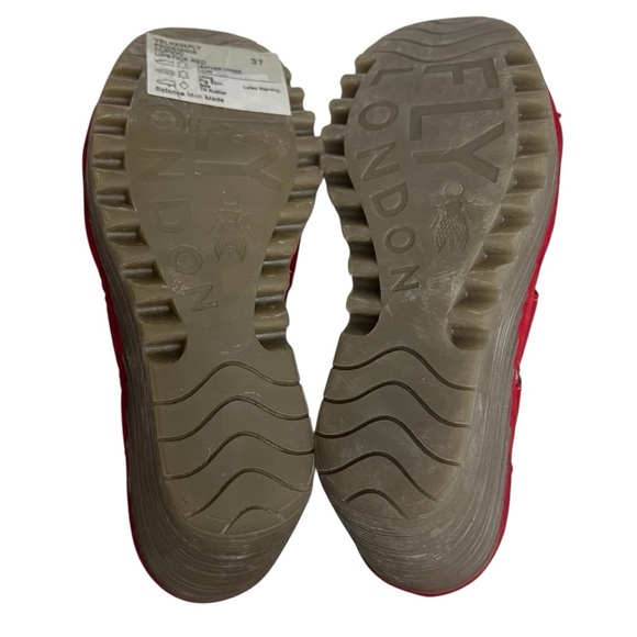 Fly London 6.5 Red Suede Mary Jane Comfort Tomato Girl Feminine Wedge Shoes - Picture 11 of 13